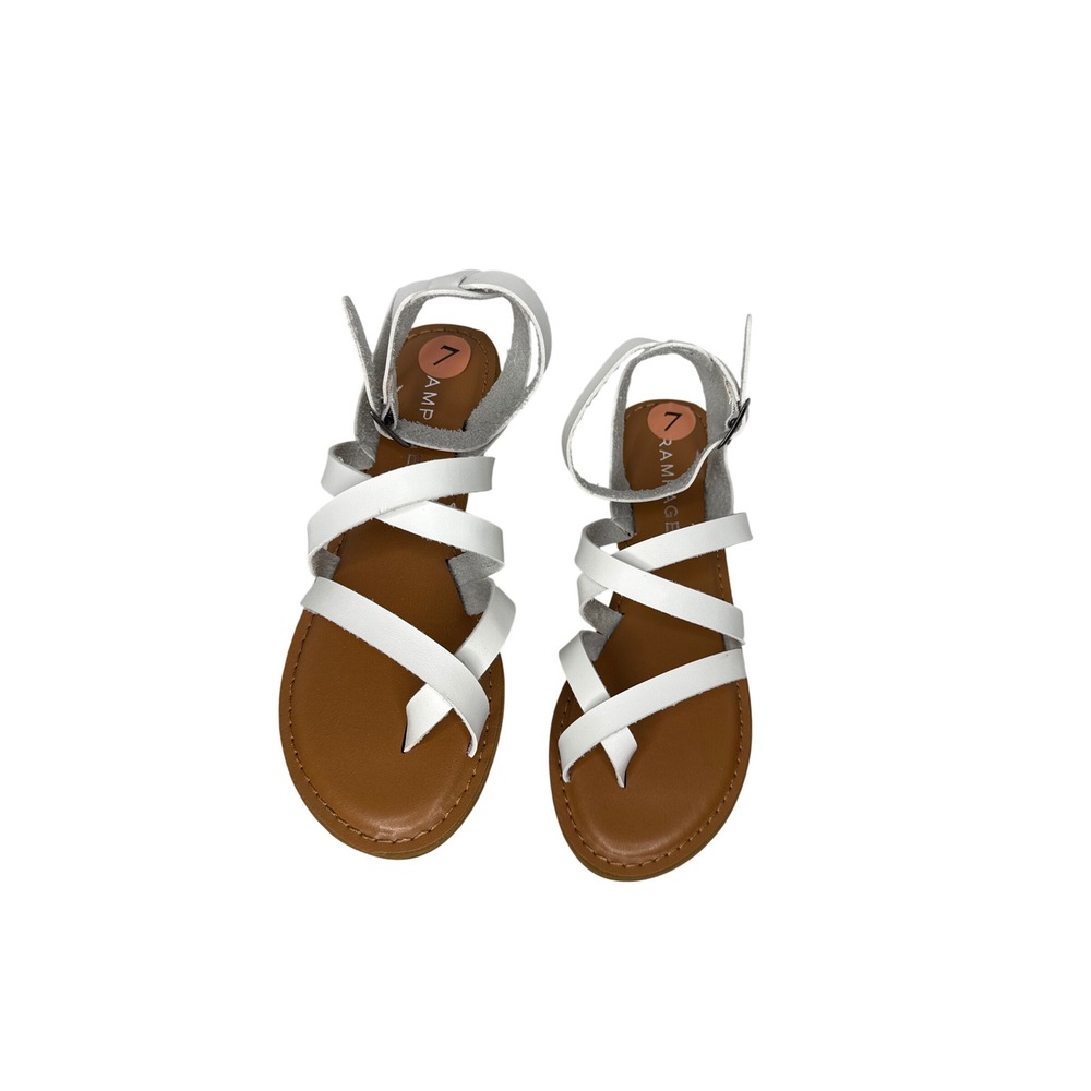 Rampage Malia Sandals Womens 7 White Faux Leather Strappy Gladiator Buckle Flat